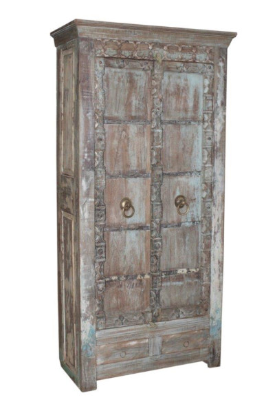 Meuble ancienne porte patiné 2 tiroirs. Inde