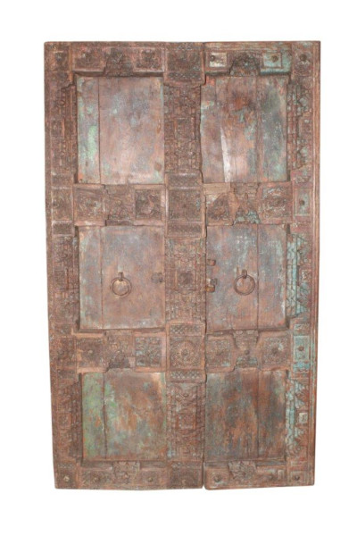 old door of Haveli in wood. India