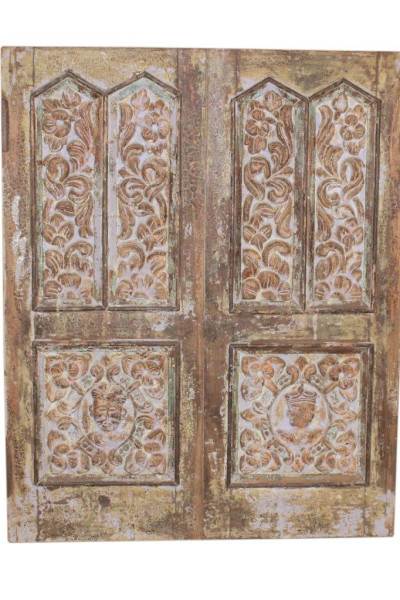 old door of Haveli in wood. India