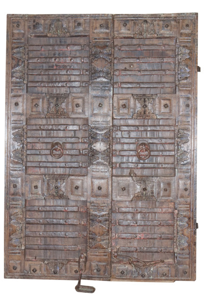 old door of Haveli in wood. India