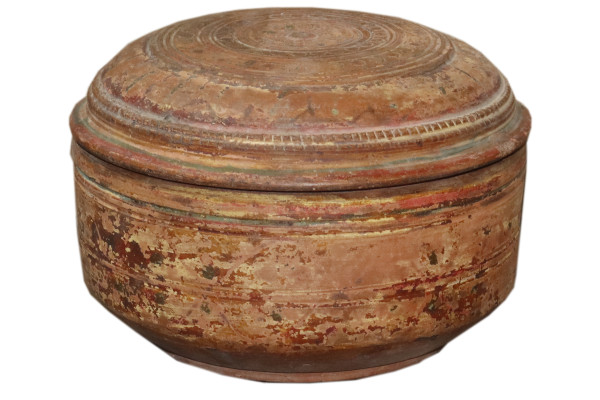 Old round colored box in Clay. India