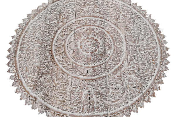 wooden round carved panel. Burma